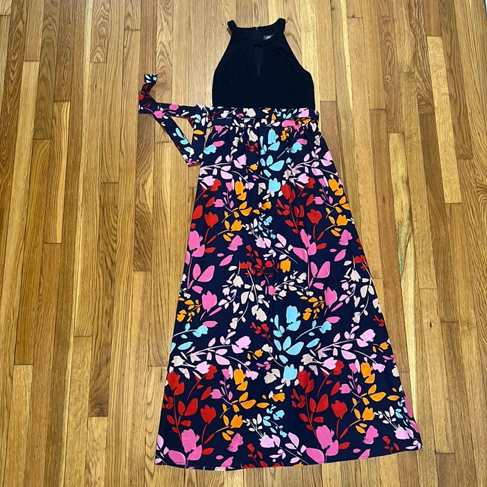Vince Camuto navy blue and floral gown.